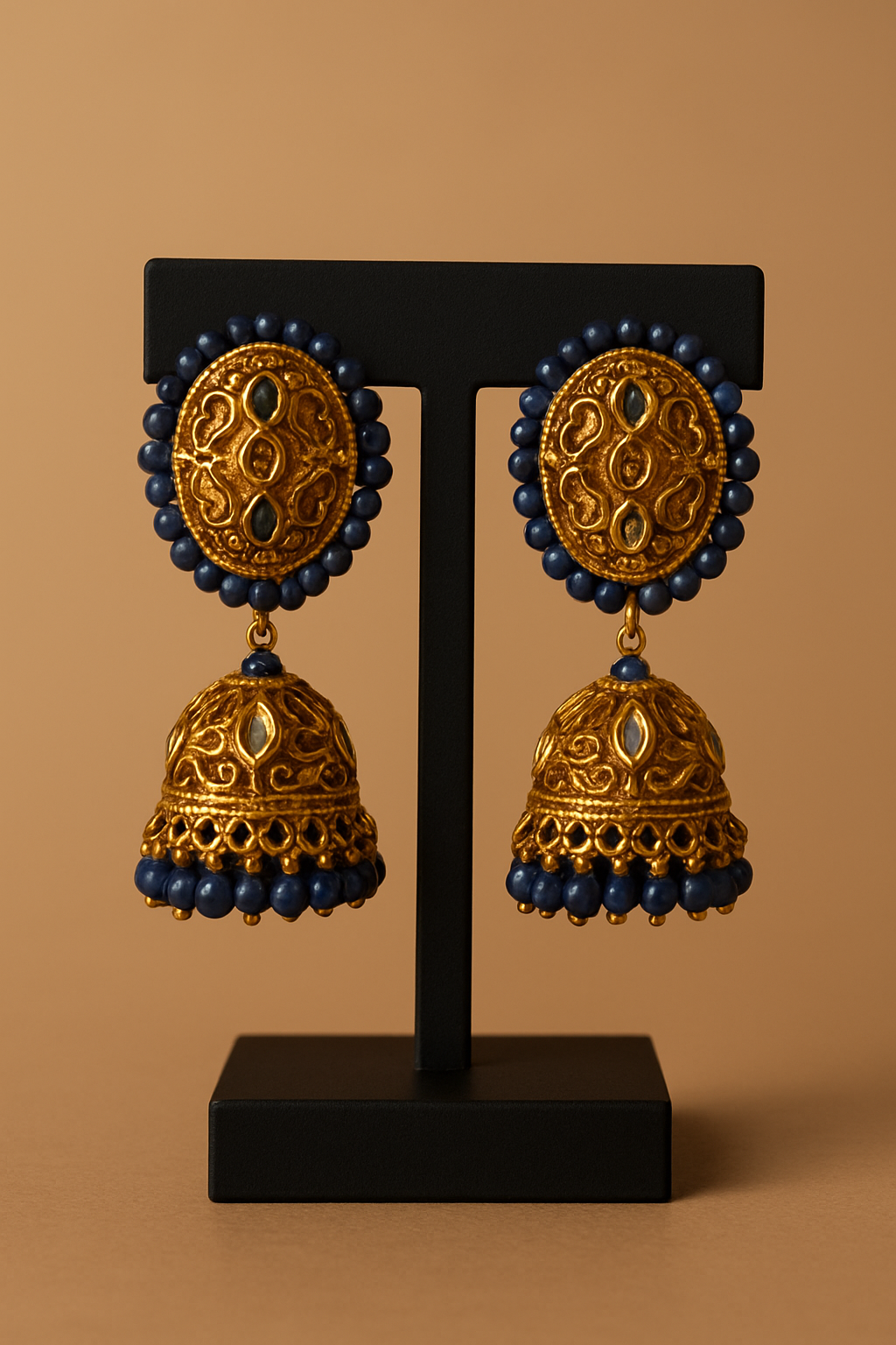 Royal Blue & Gold Dome Jhumka Earrings