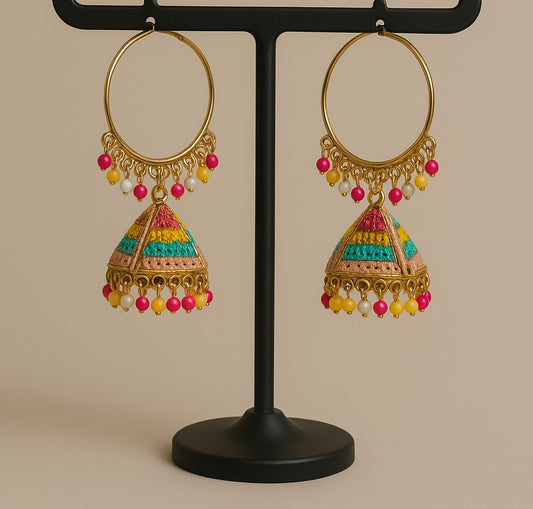 Vibrant Multicolor Thread & Bead Dome Jhumka Earrings