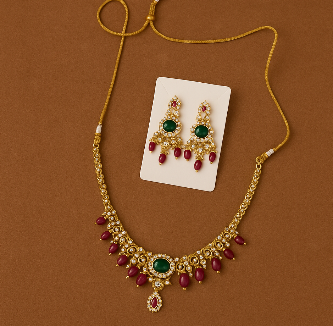 Traditional gold-plated necklace and earring set