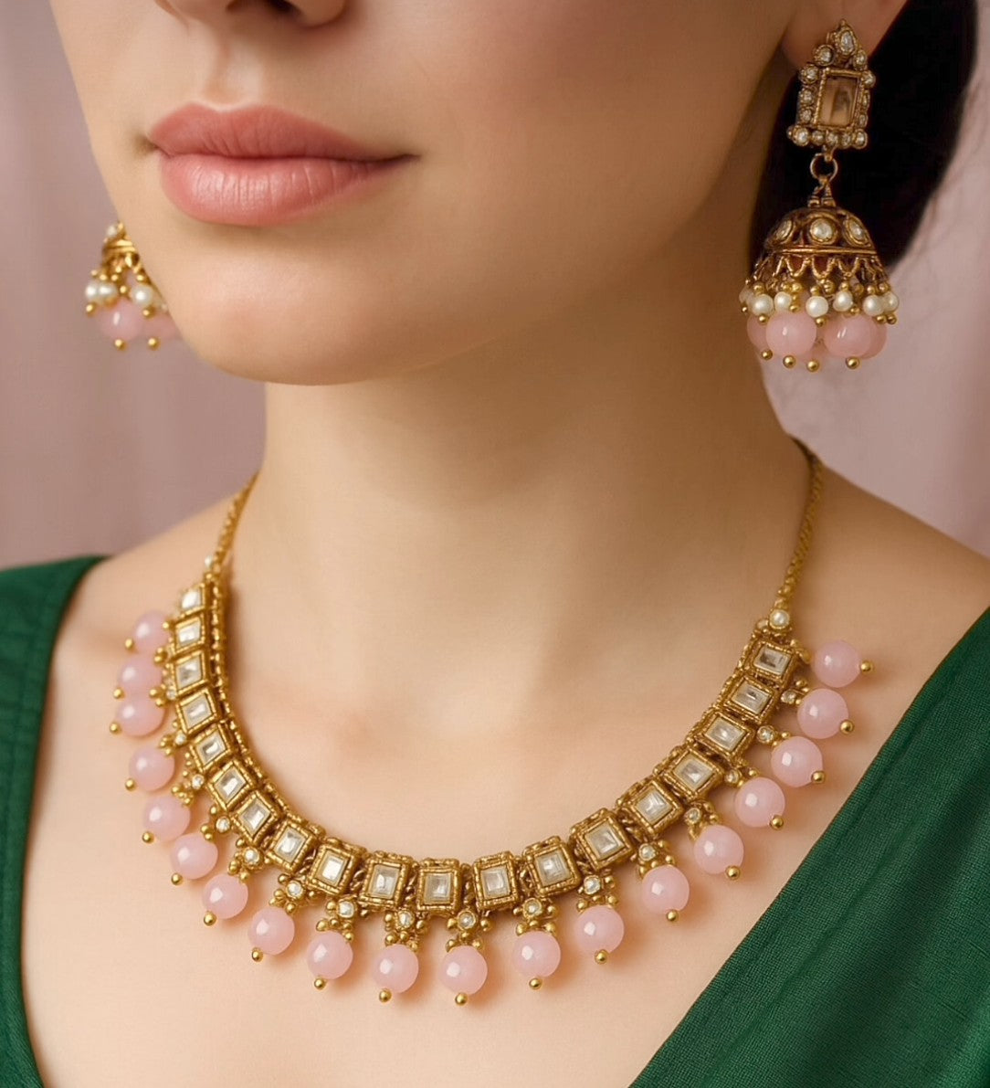 Pink kundan set