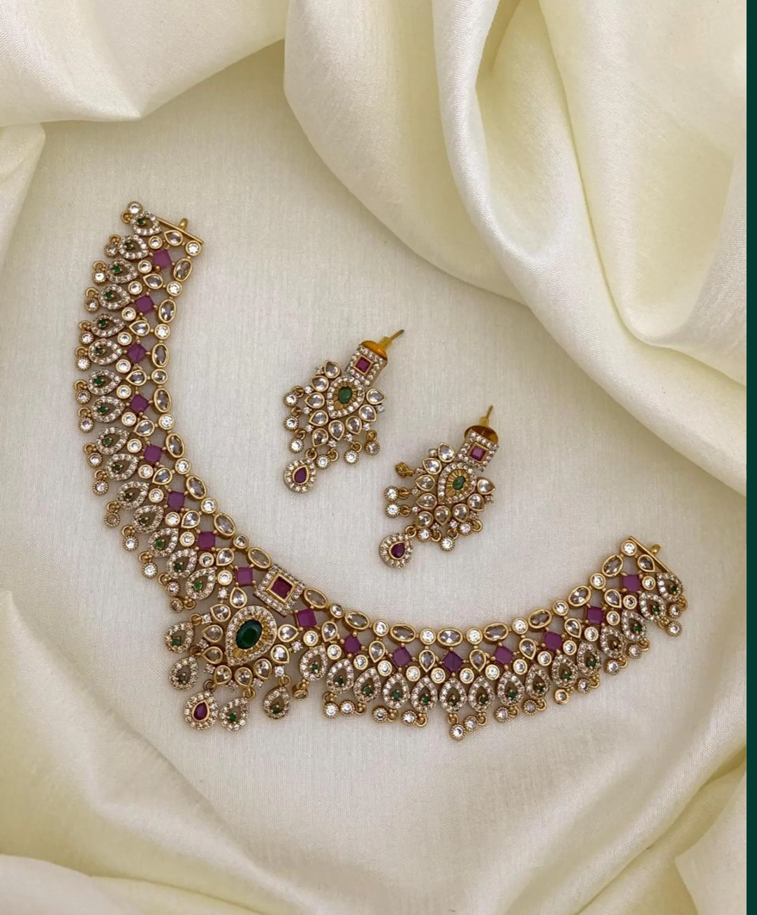 Traditional Kundan Choker Necklace Set with Ruby and Emerald Stones | Bridal Jewelry Design