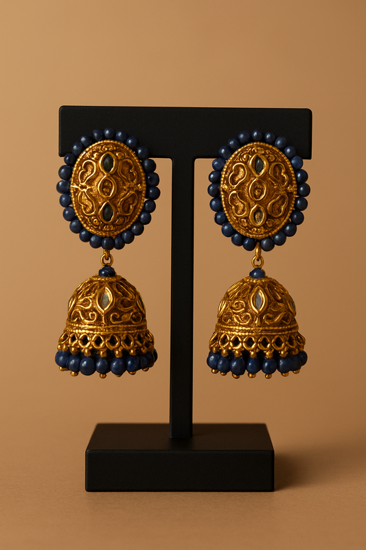 Royal Blue & Gold Dome Jhumka Earrings