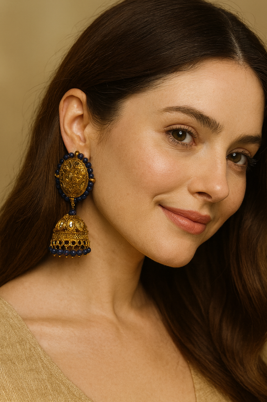 Royal Blue & Gold Dome Jhumka Earrings