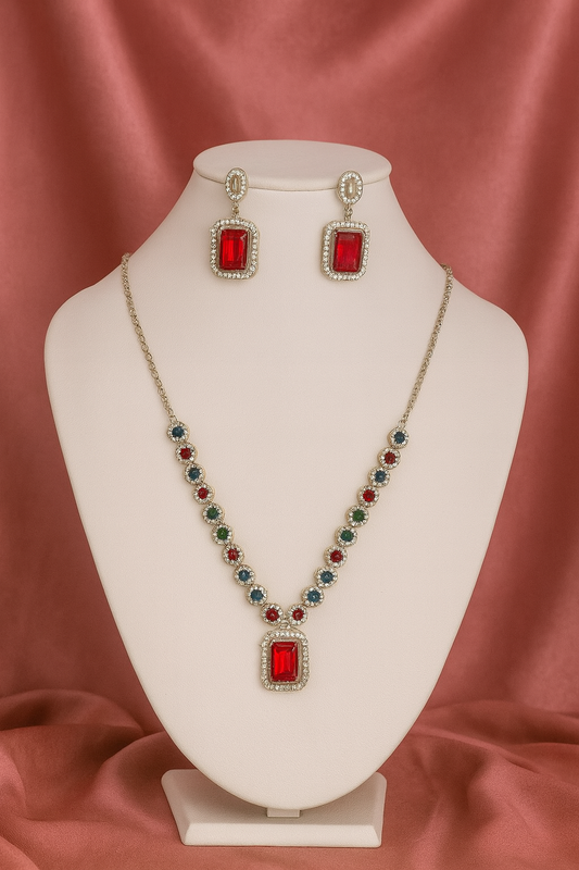 Red and Blue stone Statement jewellery set