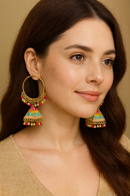 Vibrant Multicolor Thread & Bead Dome Jhumka Earrings