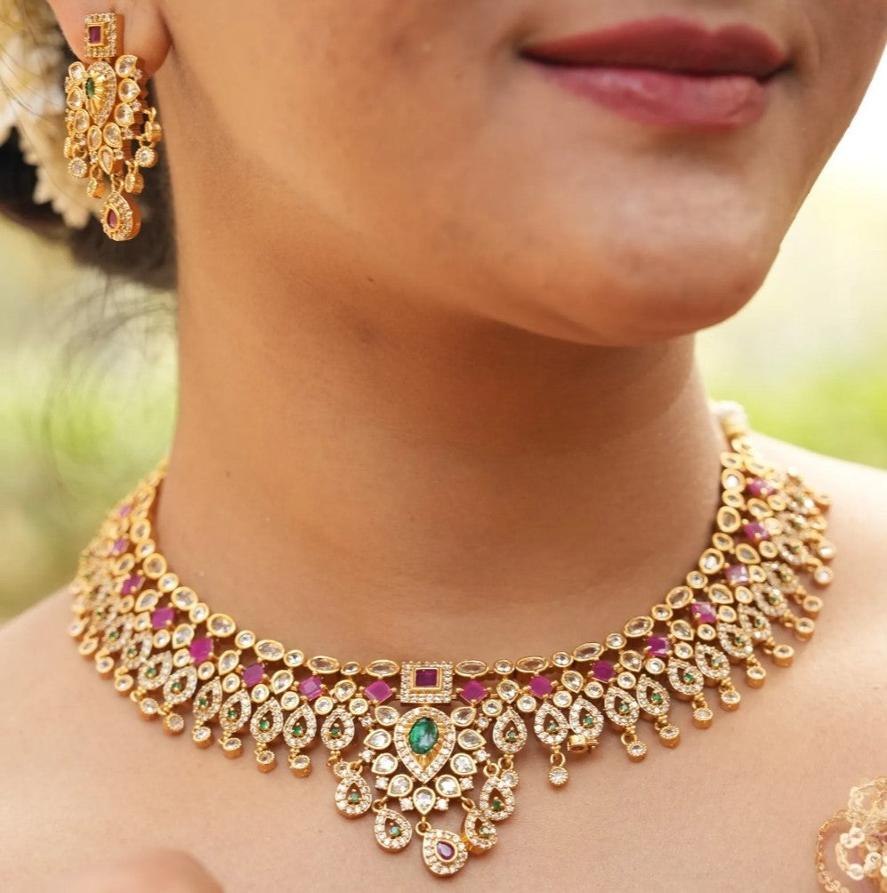 Traditional Kundan Choker Necklace Set with Ruby and Emerald Stones | Bridal Jewelry Design